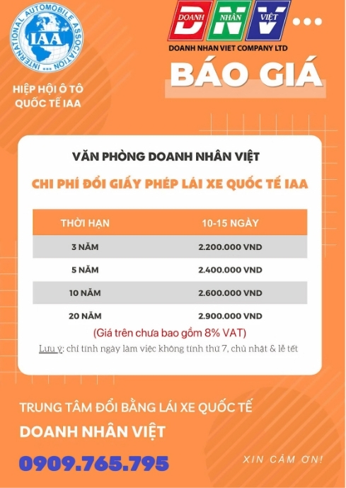 Bảng giá đổi bằng lái xe quốc tế IAA